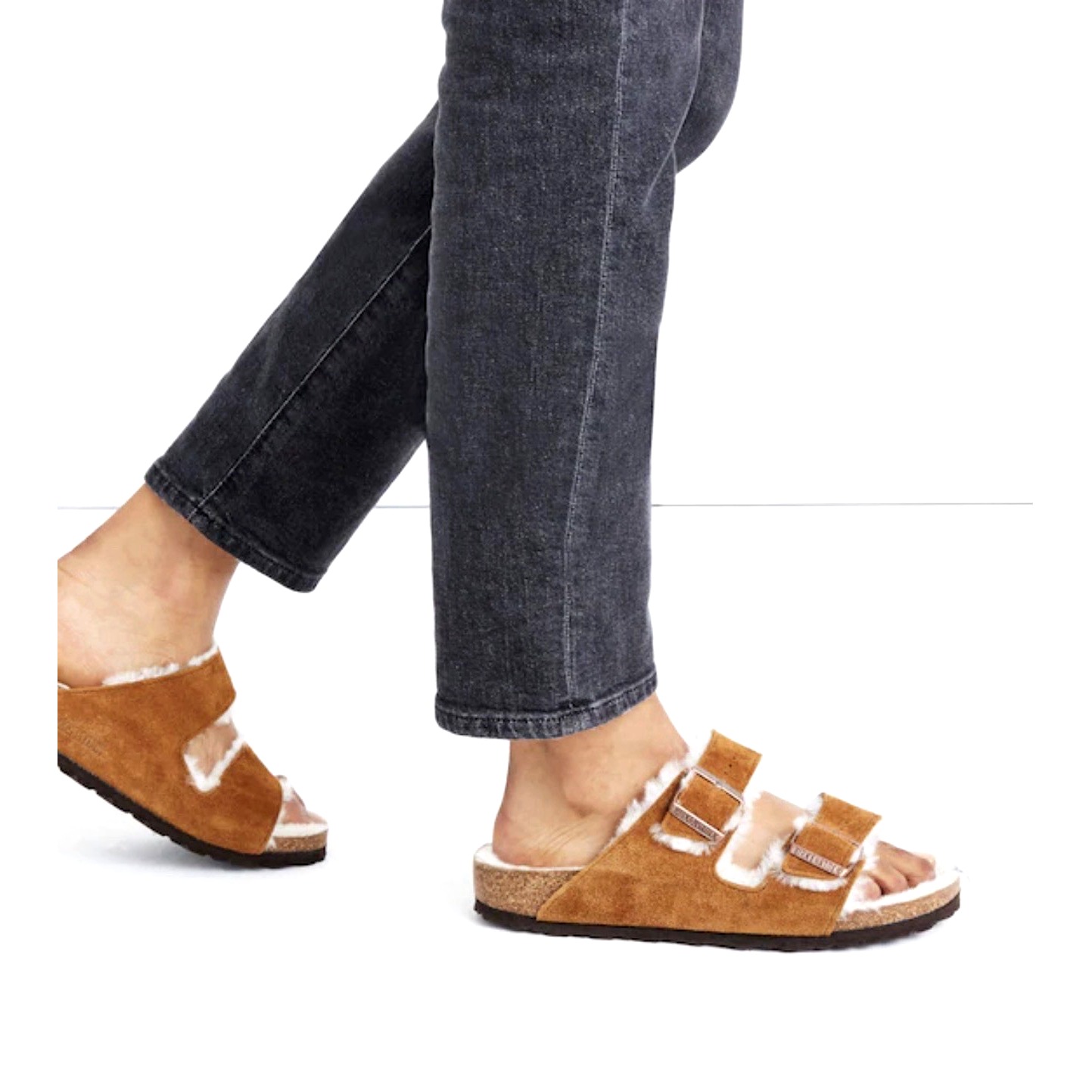 New! Birkenstock Arizona Shearling Mink Sandals Sz 38 (7-7.5)